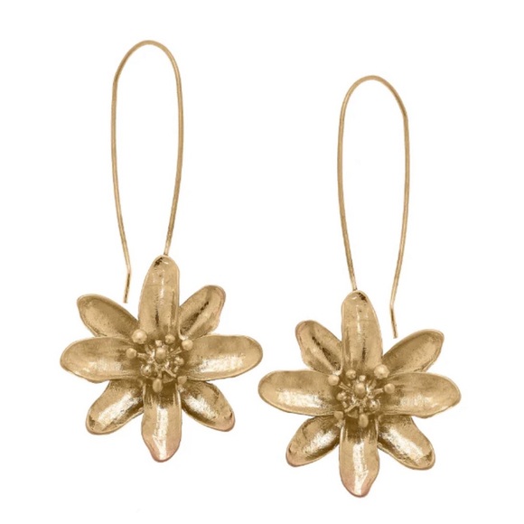 Source Unknown Jewelry - Golden Wire Hooks Suspended Flower Blossoms Matte Gold Tone Statement Earrings